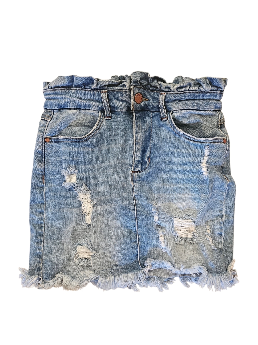 Black Label Light Blue Distressed Denim Mini Skirt